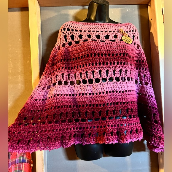Handmade Crochet Pink Poncho - Picture 3 of 9